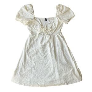 Divided by H&M Women Dress size S Puff-Sleeved V-neck Sexy Above Ivory White